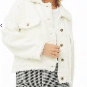 SHACI Blue Ivory Distressed Frayed Button Front Sweater Jacket Women's Small S